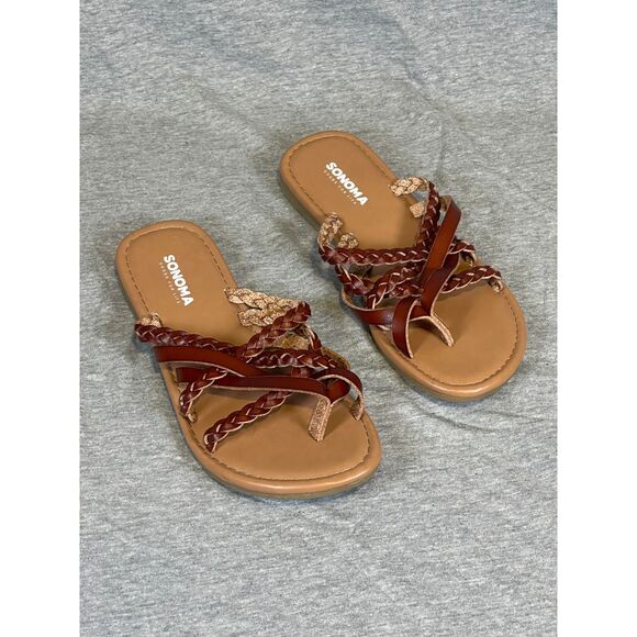 Sonoma Goods For Life Braided Strappy Flat Sandals Small/Medium - Picture 2 of 7
